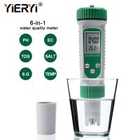 New Salinity Meter 0-199 PPt 6 in 1 PH EC TDS SALT S.G TEMP Aquarium Water Quality Meter ATC Multifunction Conductivity Monitor