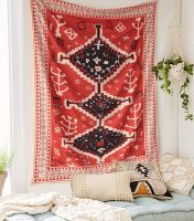 Bohemian Tapestry Wall Hanging Moroccan Red Totem Art Psychedelic Tapestry Wall Fabric Carpet Blanket Boho Decor Home Headboard