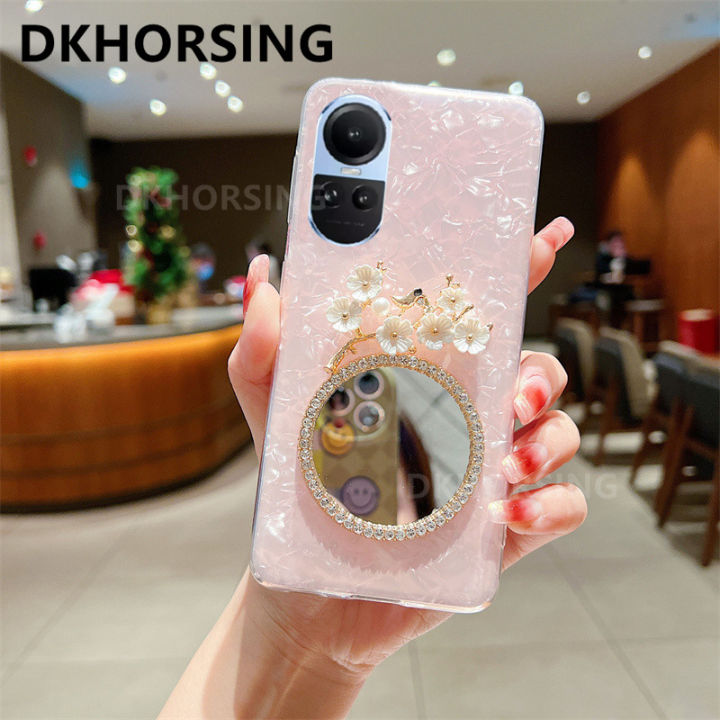 dkhorsing-กระจกแต่งหน้า-oppo-reno-10-reno10-pro-reno10-pro-เพชรลายดอกไม้เคสโทรศัพท์นิ่มมีกากเพชร-oppo-reno-10-5g-ฝาครอบ2023-reno-10pro-plus