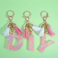 Fashion A-Z Letter Keychain 26 Alphabet Keyring with Tassel Name Initials Key Chain For Women DIY Handbag Accessories