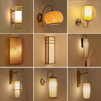 Japanese style bamboo wall lamp bedroom bedside corridor aisle staircase log led lamp new Chinese Zen creative ho wall lamp