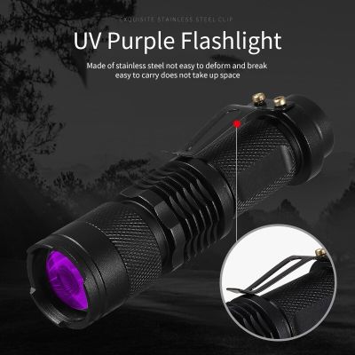 Uv LED Flashlight 365 NM Fluorescence Detection Inspection Lamp Aluminum Alloy Zoom Function Mini Led Ultraviolet Flashlight Rechargeable Flashlights
