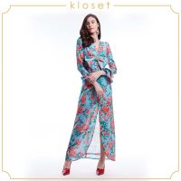 Kloset Rose-Meo Maxi Dress With Ruffle(PF20-D016)ชุดเดรส ชุดเดรสแขนยาว ชุดเดรสยาว ชุดเดรสผ้าเลื่อมพิมพ์ลาย ชุดเดรสแฟชั่น