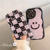 Mrhaha เคสครีมแฟชั่นสำหรับ Realme C55 C35 C17 C15 C11 5 5S 5i 6i 8i C33 C20 C31 C21 C30 C25Y C25 C21Y C12อินที่มีคุณภาพสูงเคลือบสีม่วงและสีดำลายตารางหมากรุกยิ้มเคสโทรศัพท์ที่สวยงามปกป้องกันซิลิโคน?คลังสินค้าพร้อม