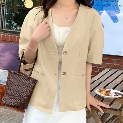 (สินค้ามาใหม่)(จัดส่งฟรี)Fancystyle ZANZEA เสื้อเบลเซอร์ชุดสูทเข้ารูปเดี่ยวแขนสั้นเสื้อคาร์ดิแกนคอวีแฟชั่นสไตล์เกาหลีของผู้หญิง #10