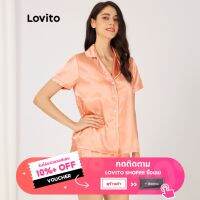 Lovito ชุดนอนลําลอง คอปก สีตัดกัน เรียบง่าย L23AD101 (สีชมพู)