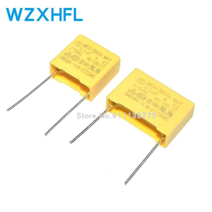10pcs-100nf-capacitor-x2-capacitor-275vac-pitch-10mm-x2-275v-polypropylene-film-capacitor-0-1uf-watty-electronics