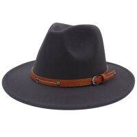 Leather Belt Women Hats Autumn Winter Jazz Felt Hats Outdoor Wide Brim Trilby Hats For Men Fedora British Flat Brim Dress Hats