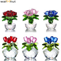 WarmHut Crystal Rose Flower Figurine Collectibles Glass Flowers Bouquet Ornament Home Decor Valentines Day Mothers Day Gift