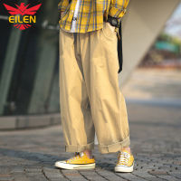 EILEN 2021ใหม่สไตล์ญี่ปุ่น Overalls กางเกงผู้ชายเก้าจุดกางเกงฤดูร้อนบางหลวมตรง Oversize กีฬากางเกงขายาวลำลอง