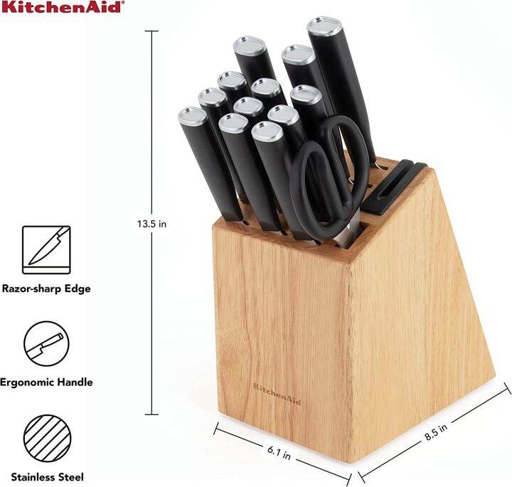 KitchenAid Classic 15 Piece Professional Pro Chef Kitchen Knife Knives Set with Wooden Wood