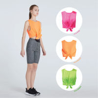 UNBOUND NEON PEACH TIE WAIST เสื้อยืดผูกเอว เสื้อสีส้มนีออน สีเขียว และสีชมพู เสื้อแขนกุด ชุดออกกำลังกาย เสื้อกกล้ามอันบาวน์