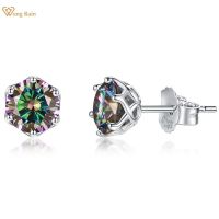 Wong Rain 925 Sterling Silver Round 5 MM VVS1 Real Moissanite Diamonds Wedding Engagement Studs Earrings Fine Jewelry With GRA