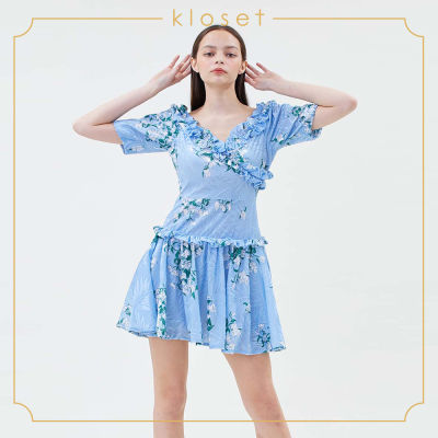 Kloset Floral Off-Shoulder Ruffle Front(SS20-D023) ชุดเดรส ชุดเดรสยาว ชุดเดรสแต่งดีเทล ชุดเดรสแฟชั่น