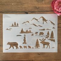 A4 29cm Mountain Bear Deer DIY Layering Stencils Painting Scrapbook Coloring Embossing Album Decorative Template Rulers  Stencils