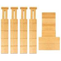 4Pcs Bamboo Drawer Dividers Organizer with 6 Extra Mini Dividers Spring Loaded for Kitchen, Bedroom, Bathroom and Office