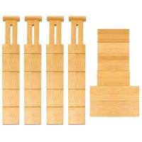 4Pcs Bamboo Drawer Dividers Organizer with 6 Extra Mini Dividers Spring Loaded for Kitchen, Bedroom, Bathroom and Office