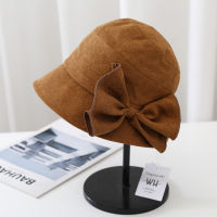 Hats For Women Autumn Winter Hats Suede Bow Decoration Wide Brim Felt Fedora Flat Top Foldable Keep Warm Bucket Hat Cap Female