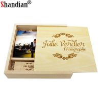 SHANDIAN Maple Custom LOGO Photo Album Wood pen Box Memory stick Pendrive 4GB 64GB Photography Wedding gift Size 170x170x35 mm