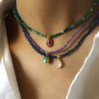 Women Fashion Retro Water Drop Pendant Necklace Faceted Stone Beaded Choker Harajuku подвески на шею женские 2021 New Trend