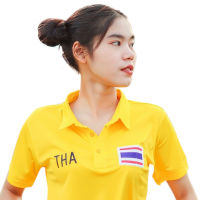 ขายดี เสื้อกีฬาผู้หญิง ผู้ชายใส่ได้  เสื้อกีฬาเหลืองTHA(ผ้ามัน) พร้อมส่ง