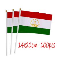 ZXZ Tajikistan hand Flag 100pcs 14*21cm Polyester Double Side Printing Tajikistan TJ Hand waving Flag with plastic flagpole