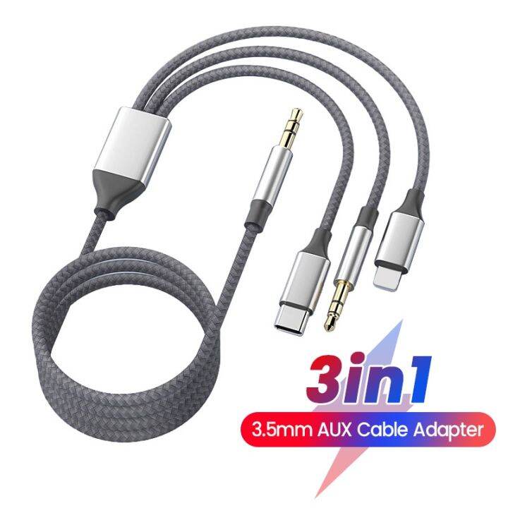 แจ็ค3-in-1-type-c-3-5มม-aux-สายสำหรับ-iphone-ipad-ลำโพงรถยนต์อะแดปเตอร์เสียบหูฟังสำหรับ-huawei-samsung-xiaomi-1-2เมตร