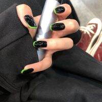 24Pcs Detachable Black And Green False Nails French Ballerina Wearable Artificial Fake Nails Full Cover Acrylic Nail Tips fenguhan