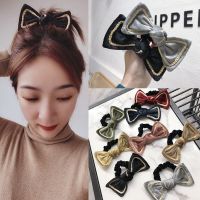 [COD] and Korean trendy internet celebrities with the same style bow hair ring gold velvet tie head release art edge rubber band womens high elastic