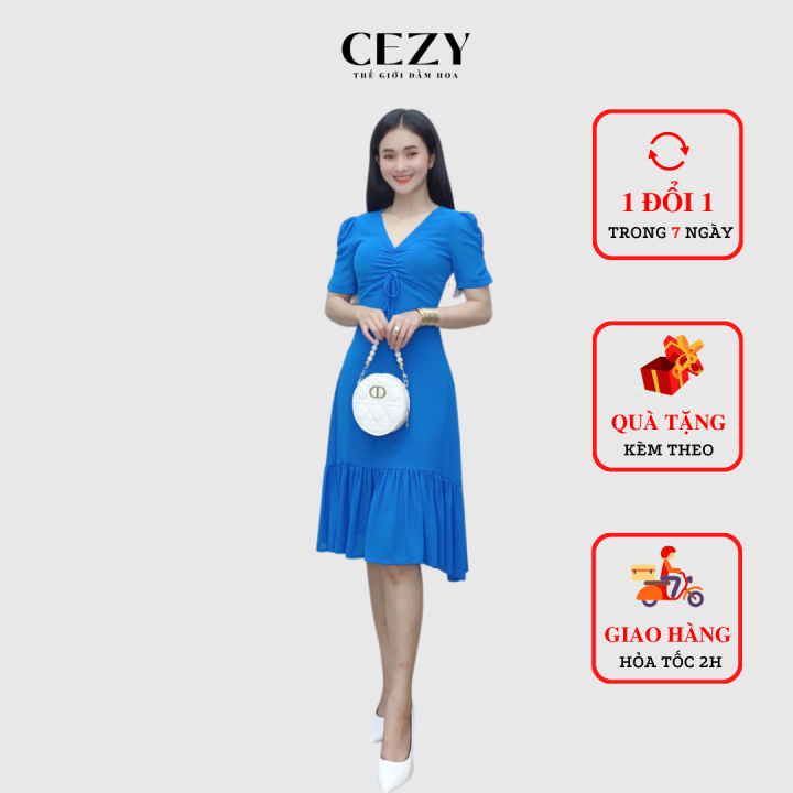 Đầm cổ chữ v tay phồng đuôi cá có size bigsize CEZY D128 | Lazada.vn