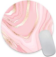 Round Pink Gold Marble Mouse Pad Premium-Textured Small Mouse Mat with Waterproof Non-Slip Rubber Base for Laptop Computer