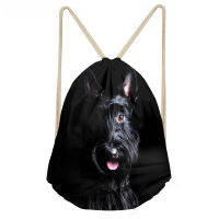 Funny 3D Dog Scottish Terrier Print Women Men Drawstrings Bags Teens Boys Girls Storage Backpacks Softback Beach Bag