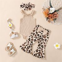 0-18M Baby Girls Summer Clothes Set Infant Sleeveless Ribbed Tops Romper + Leopard Flare Pants + Headband Toddler Outfits  by Hs2023