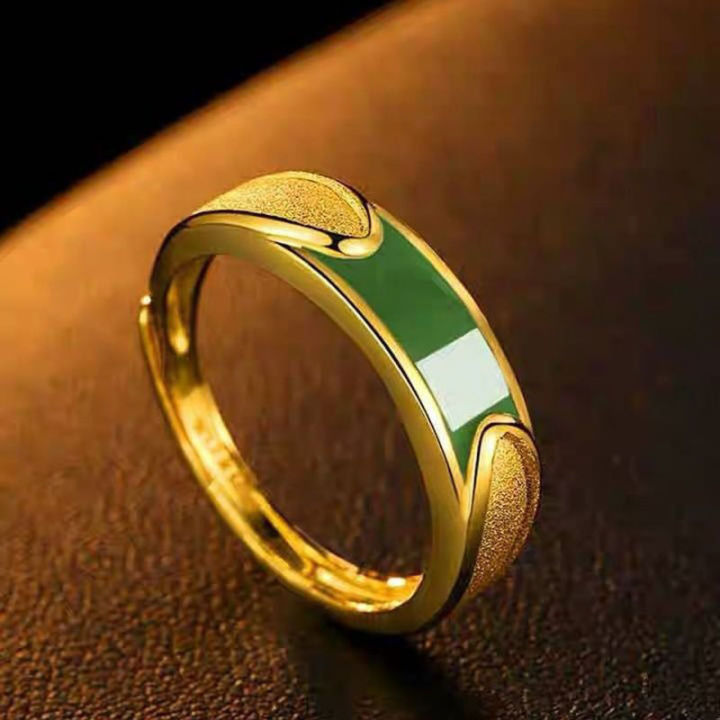 แหวนเดี่ยว-unisex-แหวนทองเวียดนามสำหรับผู้ชายและผู้หญิง-veramon-สีเขียวมรกตหินสีดำ-o9s4