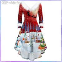 เครื่อง Vestido De Natal Manga Comprida Veminino Gola Falsa Decote V Feminino Vestidos Inerno Robe Papai Noel ขนาดพิเศษ2021