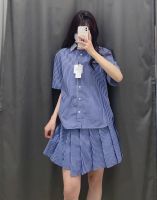 Uniqlo summer designer cooperation style casual striped shirt short-sleeved loose college wind shirt Y458622