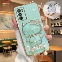 OPPO Reno 2F Reno 2Z Reno 3 Reno 4 PRO Reno 5 PRO Reno 6 PRO Reno 7เคสมือจับสำหรับโทรศัพท์มือถือกระจกแต่งหน้าแฟชั่นหรูหรา Hello Kitty เพชรประกายแผ่นตัวอักษรปกป้องซองนุ่มกันกระแทกฝาหลัง