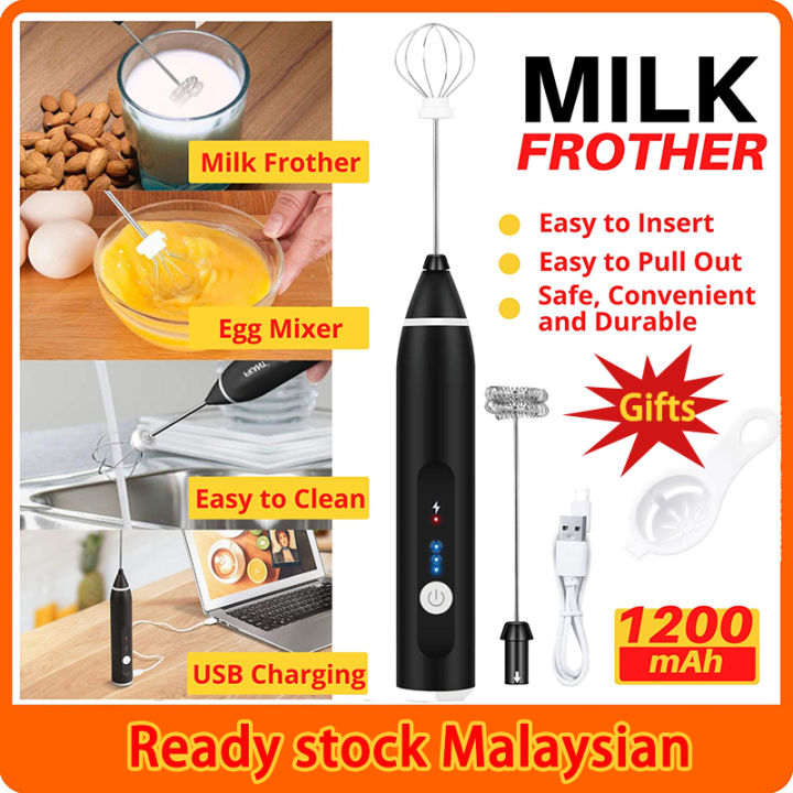 Rechargeable Handheld Electric Milk Frother Egg Beater with 2 Whisks for  Kitchen & Dining, 3 Speeds Adjustable, 1200mAh