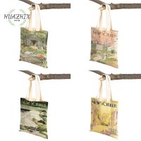 The New Yorker City Magazine Shoulder Bags Leaf Flower Pattern Women Shopping Bag Casual Nordic Style Lady Canvas Tote Handbag