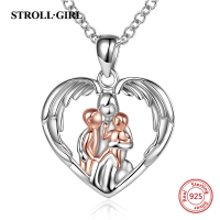 Mom Hugged Two Kids Baby Pendant Chain 925 Sterling Silver Heart Angel Wings Rose Gold Necklace For Women Mothers Day Jewelry