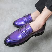 Coslony Men Formal Shoes party shoes men wedding dress Dress Shoes Purple Italian Men Oxford British Loafers big size 47 48