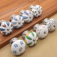 ♤❄ 40mm Ceramic Single Hole Handle European Antique Mediterranean Drawer Pulls Cabinet Knobs Wardrobe Shoe Cabinet Door Handles