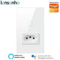 Lonsonho Tuya WiFi Smart Switch with Brazil Socket Touch Light Switches Smart Life Home Automation Alexa Google Home Compatible Ratchets Sockets