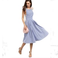 Women Sexy Midi Dress Summer Blue Striped Square Neck Sleeveless Crisscross Back A Line Dress Bohemian Beach Leisure Dressouc728