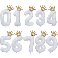 30 Inch White Digital Helium Aluminum Foil Balloon Mini Crown 0 1 2 3 4 5 6 7 8 9th Birthday Party Decor Babyshower Kids Toy