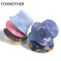 {You have a hat} ดรอปชิปใหม่ FOXMOTHER,แฟชั่นฤดูใบไม้ร่วงฤดูหนาวสีย้อมเนกไทหลากสีย้อนกลับหมวกทรงถัง Corduroy Fisherman หมวกผู้หญิง