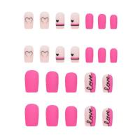 Pink False Nails 24pcs Square Short Fake Nails Sweet Matte Pink Short Fake Nails Love Letter Heart Pattern Design False Nails For Women Girls best service