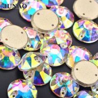 JUNAO 8mm 10mm 12mm Sewing K9 Glass Crystal AB Rhinestone Flatback Round Strass Diamond Sewn Crystal Stones for DIY Clothes