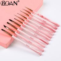 Wood Pink Marble Nail Brush Gel Brush For Manicure Acrylic UV Gel Extension Pen Nail Polish Painting Drawing Brush Liner Artist Brushes Tools