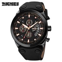 ZZOOI SKMEI 2022 Men Sport Watch Luxury Stopwatch Calendar Quartz Watches Fashion Dress Leather Strap Mens Wristwatch Fashion Clock